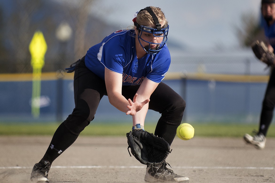 Trista Cowan makes a play on a ground ball in the first inning against Ronan Thursday. (Jeremy Weber photo)