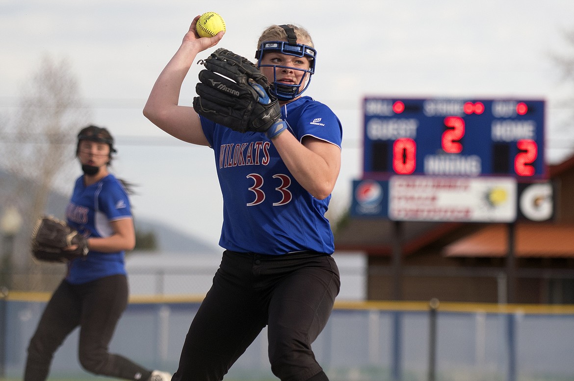 Trista Cowan throws out a runner during second inning action against Ronan in Columbia Falls Thursday. (Jeremy Weber photo)