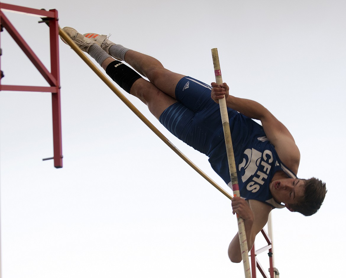 Ben Windauer won the pole vault at Whitefish last week, clearing a height of 12 feet, 6 inches. (Jeremy Weber photo)