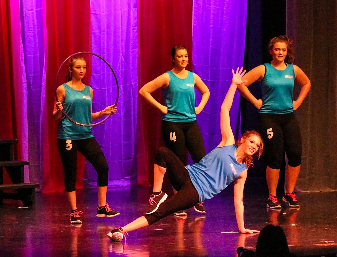 Photo by MANDI BATEMAN
Distinguished Young Woman winner, Shawna Siver, during the solo protion of her fitness routine.