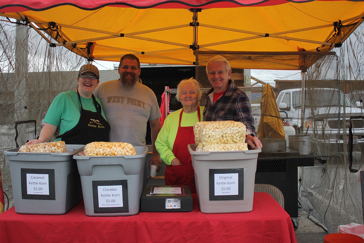 Photo by TANNA YEOUMANS
Janet and Trygve Aos with parents Barbara and Donnald Miller bring their Kettle Corn booth regularly.