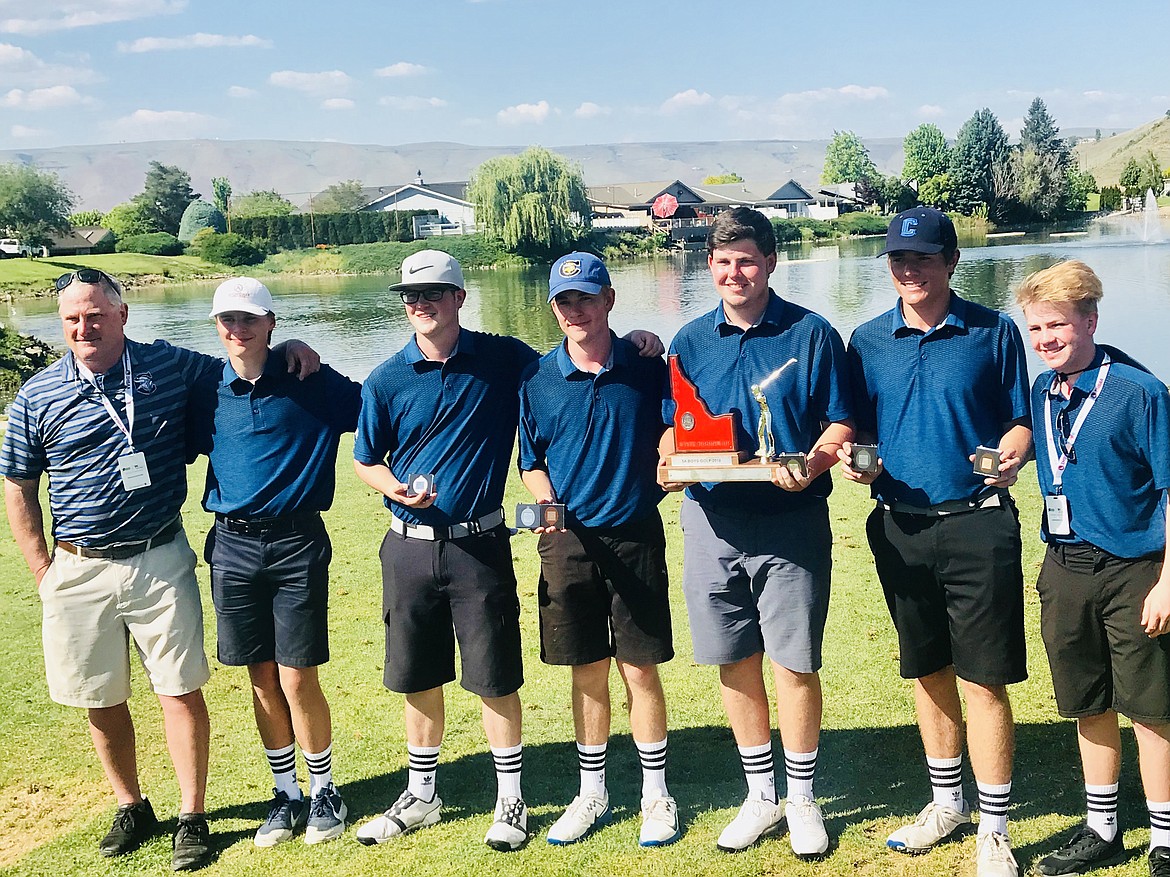 Courtesy photo
Coeur d&#146;Alene&#146;s boys finished second Tuesday at the state 5A golf tournament in Lewiston. From left are coach Bryan Duncan, Wyatt Williams, Sam Johnson, Brayden Ogle, Austin Mitchell, Jackson Davenport and Hunter Schueller.