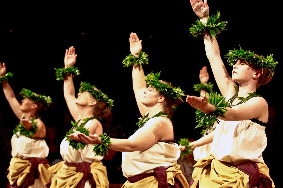 Dancers with the Halau Ka Waikahe Lani Malie dance school perform. (Courtesy of Halau Ka Waikahe Lani Malie)