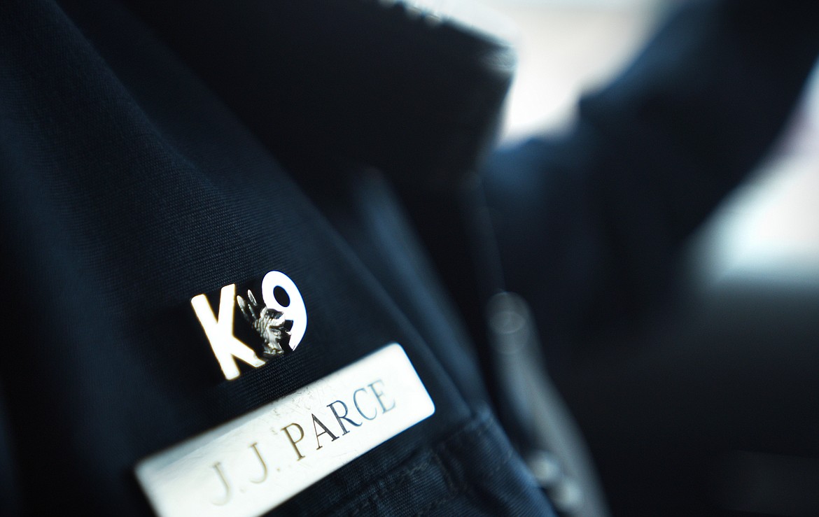 Detail of Officer Jason Parce&#146;s name tag.
(Brenda Ahearn/Daily Inter Lake)