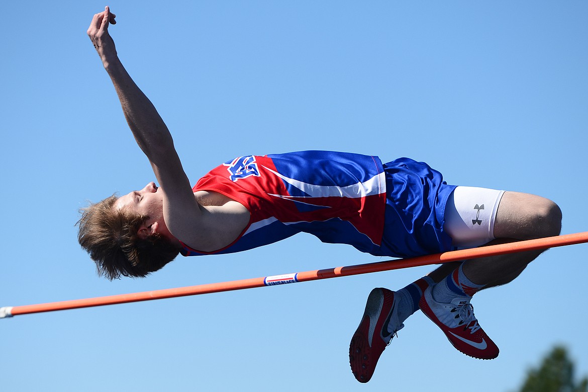 Bigfork's Brady Thorness clears 5'6&quot; in the high jump at the Bigfork Invitational track and field meet on Saturday. (Casey Kreider/Daily Inter Lake)