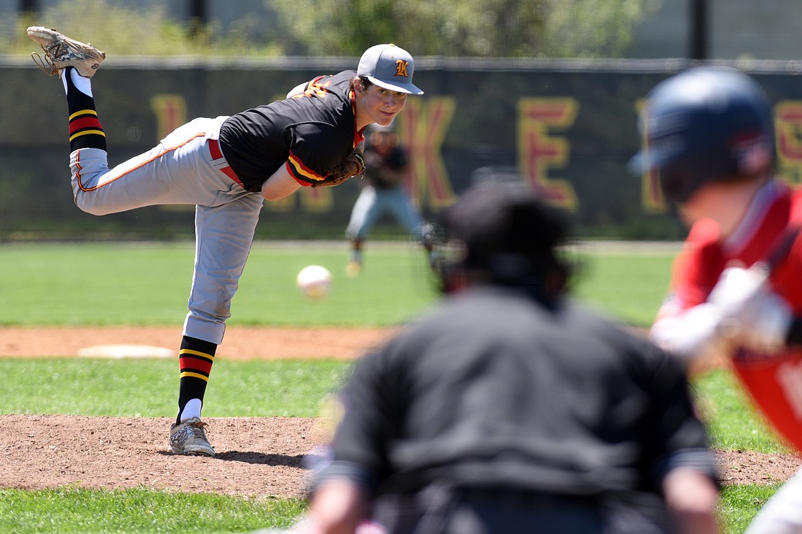 Kalispell Lakers pitcher Logan Siblerud throws to a Helena batter at Griffin Field on Saturday. (Casey Kreider/Daily Inter Lake)