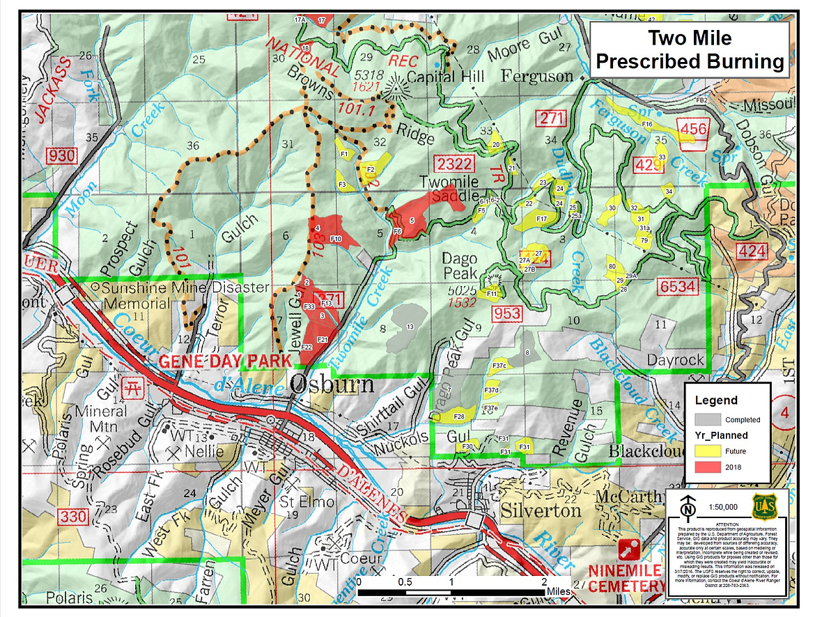 USFS map detailing the locations in which crews will be burning.