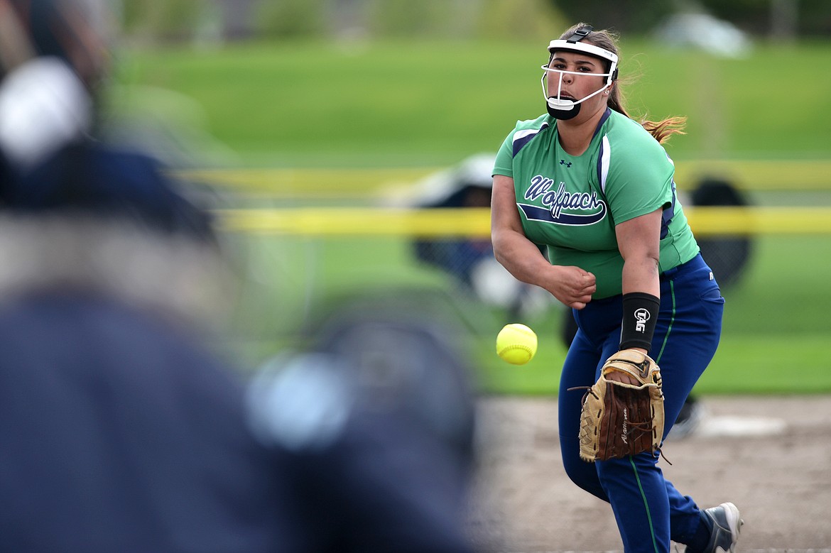 Glacier pitcher Sage Vanterpool delivers a pitch in the first inning against Flathead on Thursday at Kidsports Complex. (Casey Kreider/Daily Inter Lake)