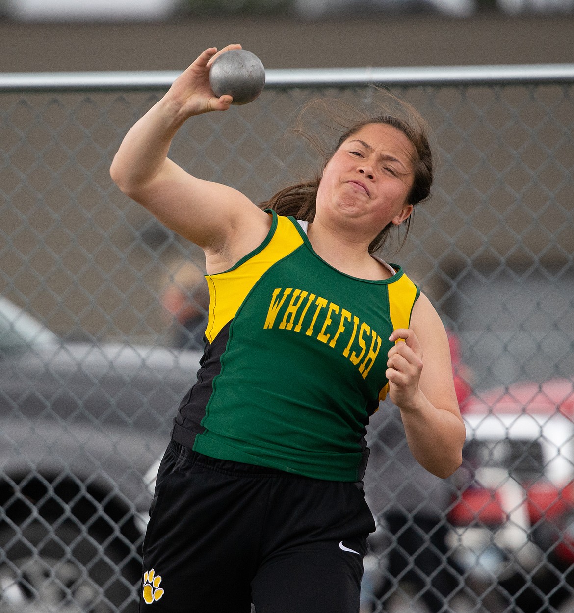 Jenny Patten releases in the shot put in Thursday&#146;s dual against Flathead at Whitefish High School.