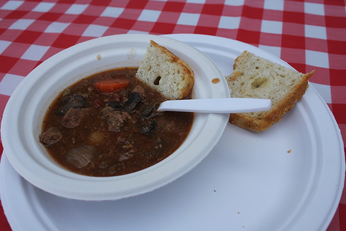 Photo by TANNA YEOUMANS
Doughboy stew and a cheese bread was one of several era inspired foods served during the event.