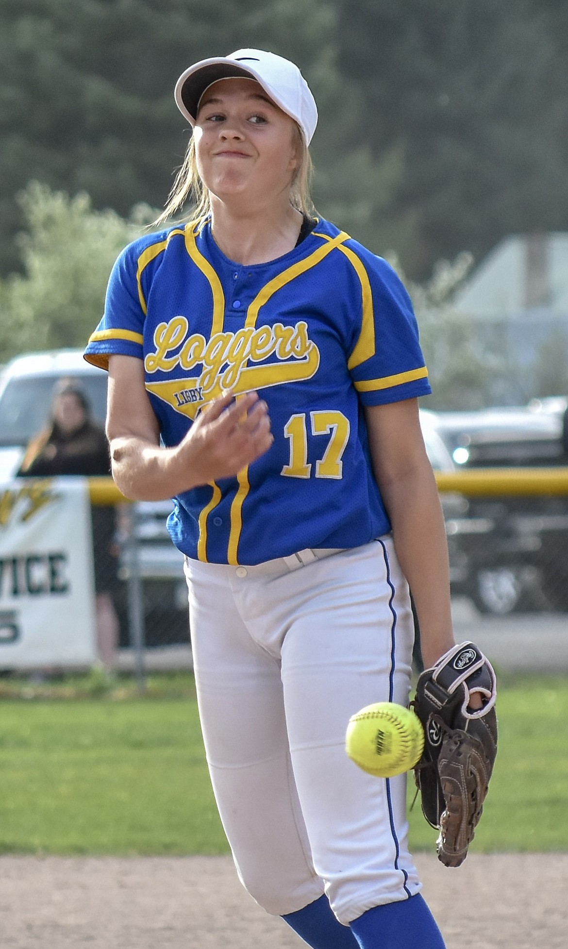 Libby sophomore Keira Ward pitches during the second game of the Libby-Troy double header Tuesday, May 8. (Ben Kibbey/The Western News)