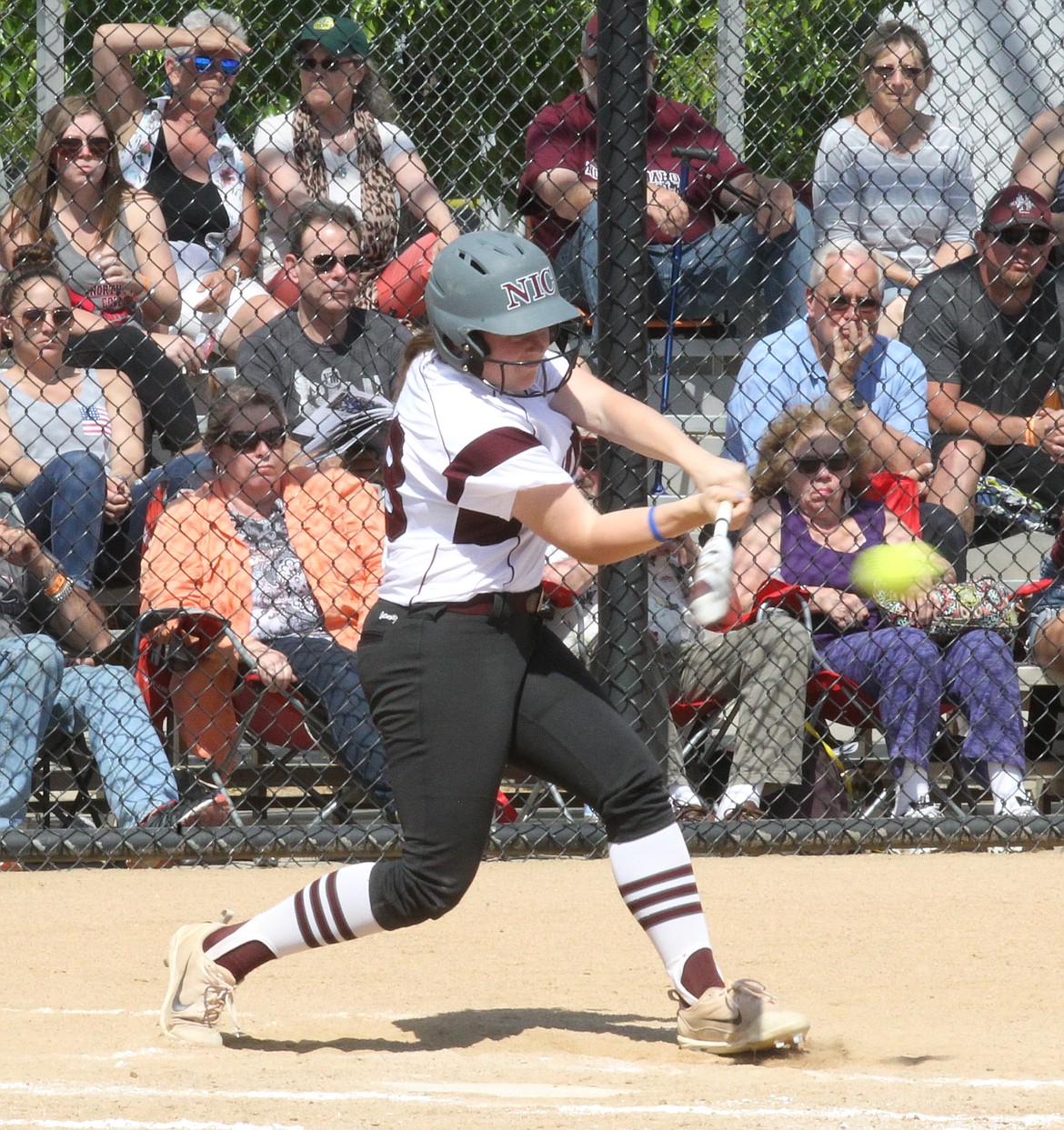 NIC&#146;s Bailey Cavanagh, a Lake City High product, singles to left field in the fifth inning of last Monday&#146;s NWAC 
softball title game.