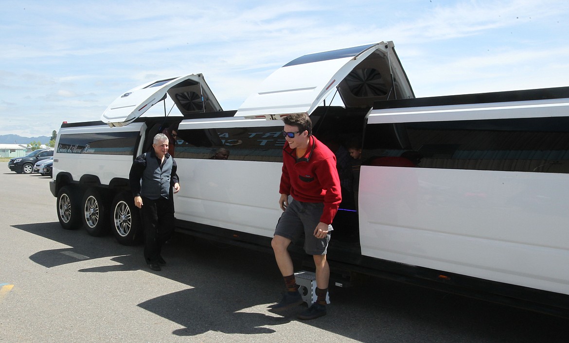 Hayden 17-year-old Riley Stevens and his family (still in the vehicle) roll up to the Resort Aviation Jet Center in style on Saturday as they made a grand entrance in a stretch Hummer limo. (DEVIN WEEKS/Press)