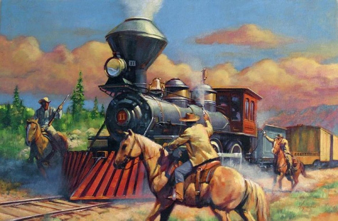 Painting courtesy of ARTIST KIM E. FUJIWARA
The Kelley-Jones Gang were primarily rustlers, but also robbed Montana trains carrying gold.