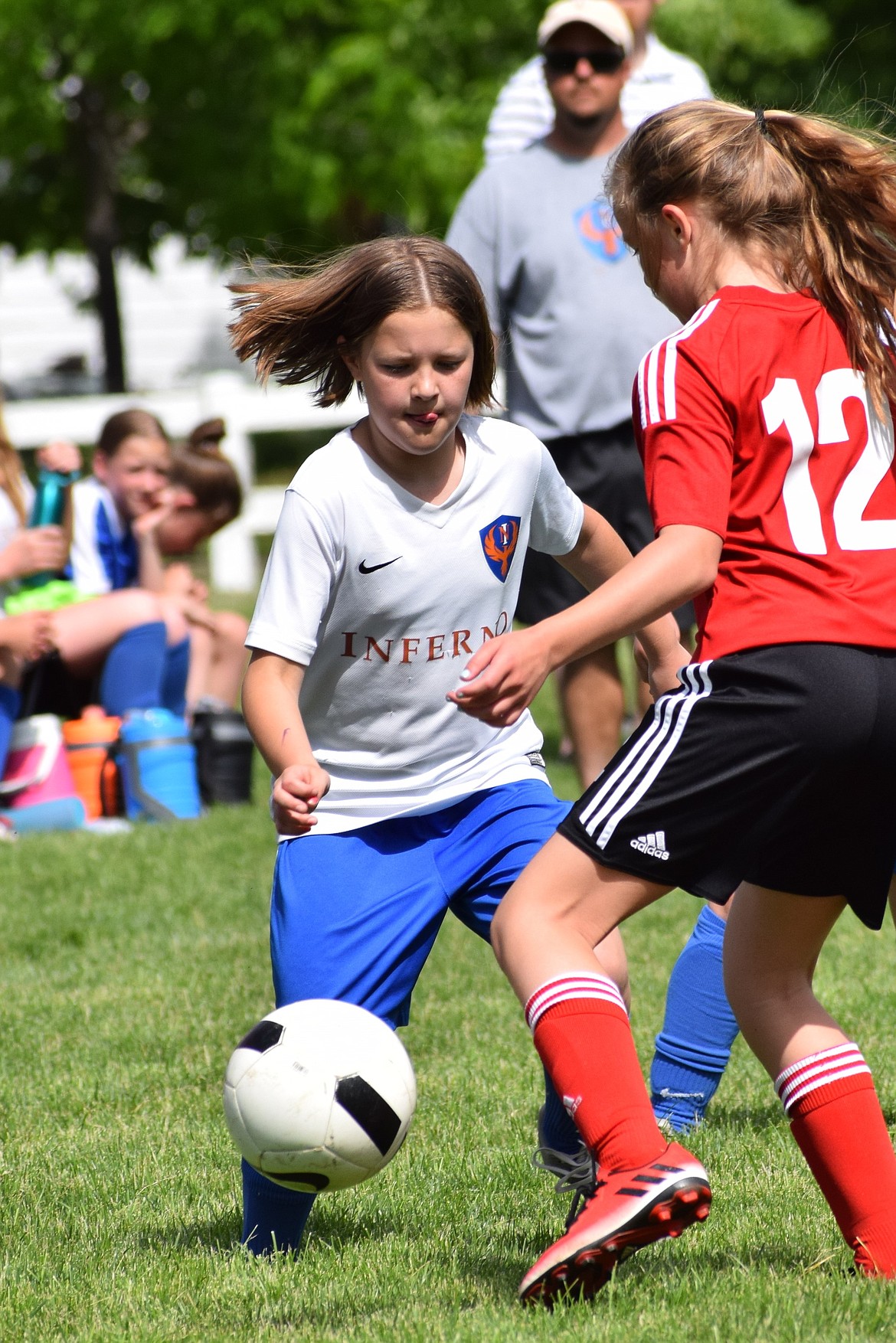 Courtesy photo
Mallory Judd of the North Idaho Inferno FC Hartzell 07 girls team drives through a defender to connect for an assist in a game against IEYSA G07 Storm FC Bertelsen-Richards.