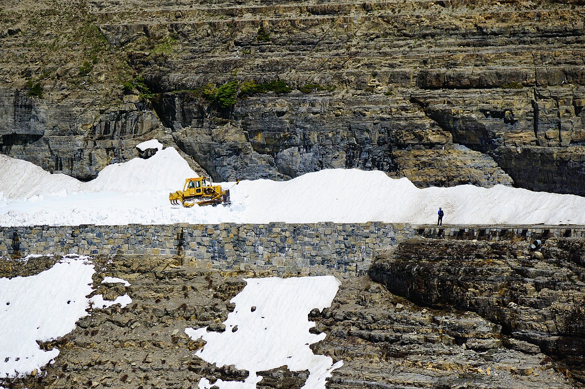 Dozer working at Triple Arches on Going-to-the-Sun Road in Glacier National Park on May 21. (GNP photo)