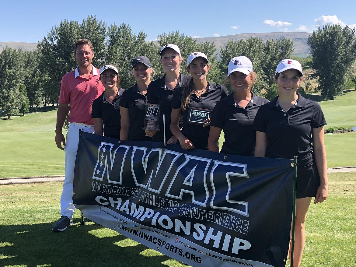 The NIC women's golf team finished third at the NWAC championship tournament in Yakima. From left: coach Russell Grove, Mikal Jerman, Aly Mabey, Mackenzie Robins, Madi Brown, Caitlyn Fisher, Mckenna Tinseth.
