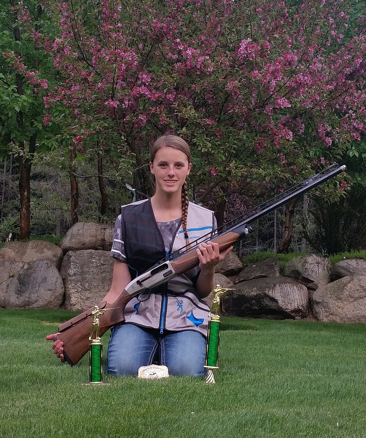 (Courtesy photo)
Priest River Lamanna High School sophomore Maddy Rusho recently particpated in the Idaho State Youth Shooting competition on May 11 and 12 in Hayden Lake, taking home several top awards. More than 100 youth from across the state participated in the event, which included three disciplines &#151;skeet, trap and sporting clays. Rusho was on the Hayden Longshots team. The other teams that participated were the Coeur d&#146;Alene High School Vikings, Twin Falls Hot Shots, Xavier Charter School, Burley Bobcats, Raft River Trap Club, Lake City High School and Boise Buckshots. Rusho said she received first place varsity female for sporting clay, second place varsity female for skeet, and a &#147;beautiful&#148; belt buckle for taking secon place high overall female for the state of Idaho.  In addition, the Hayden Longshots took first in overall team awards, with Coeur d&#146;Alene coming in second and Twin Falls in third.