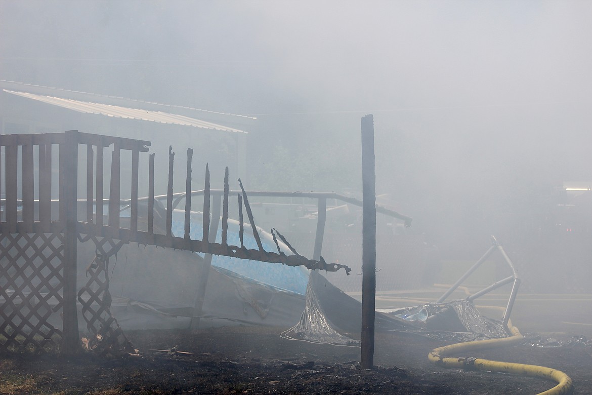 A neighboring swimming pool that didn&#146;t last long against the heat of the flames.