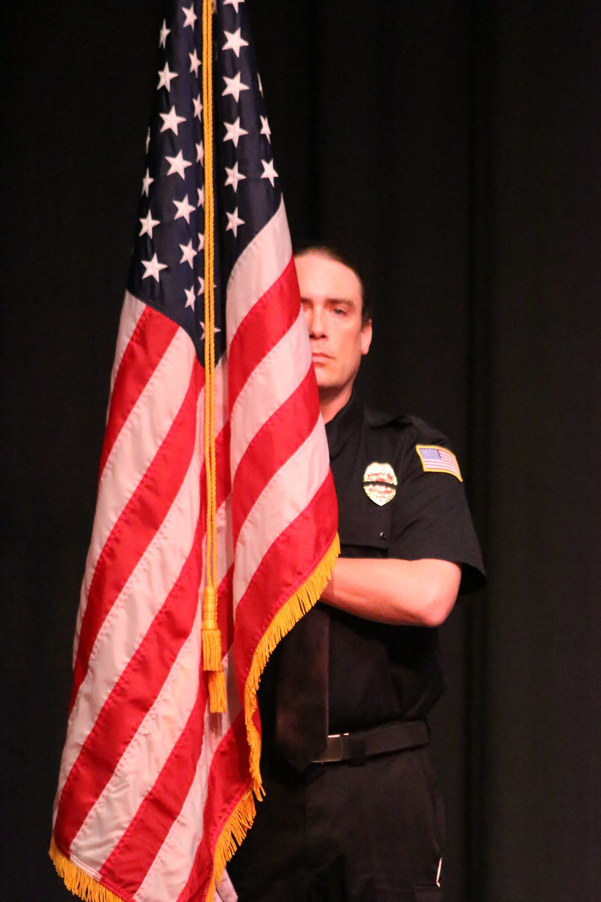 Photo by MANDI BATEMAN
Boundary County Fire Service Honor Guard Wally Nyberg during the Presentation of the Colors.