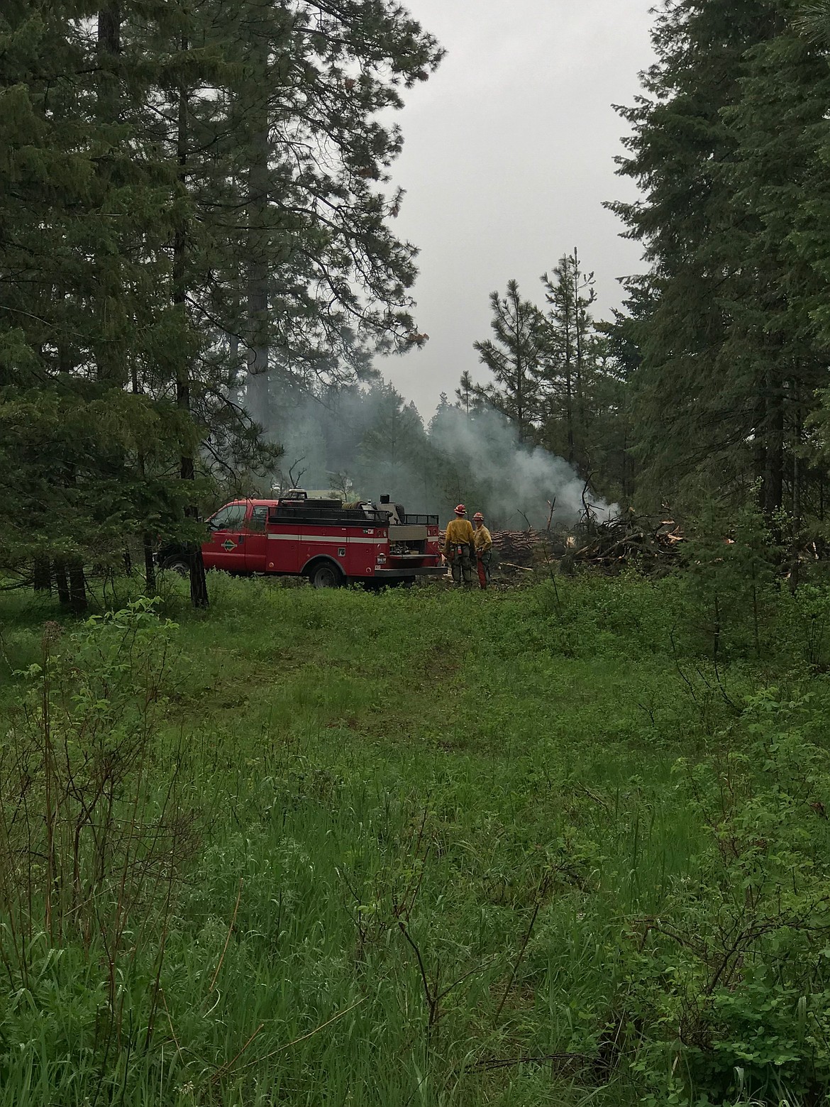 (Courtesy Photo)
Crews remove the burned tree in Whispering Pines.