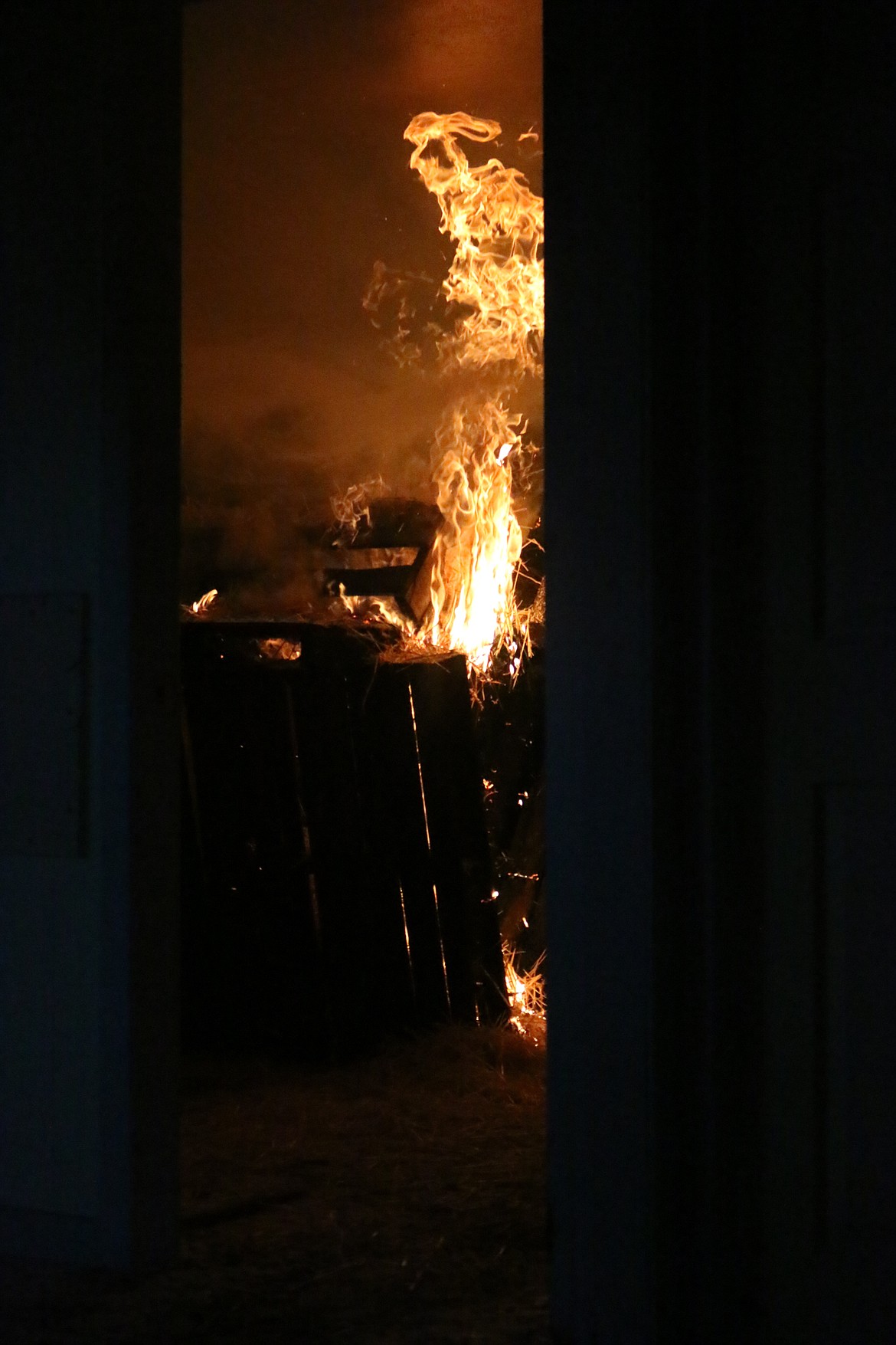 Photo by MANDI BATEMAN
Multiple fires were lit to simulate different types of fires, like this one in the bedroom of the house, that was off of the living room.