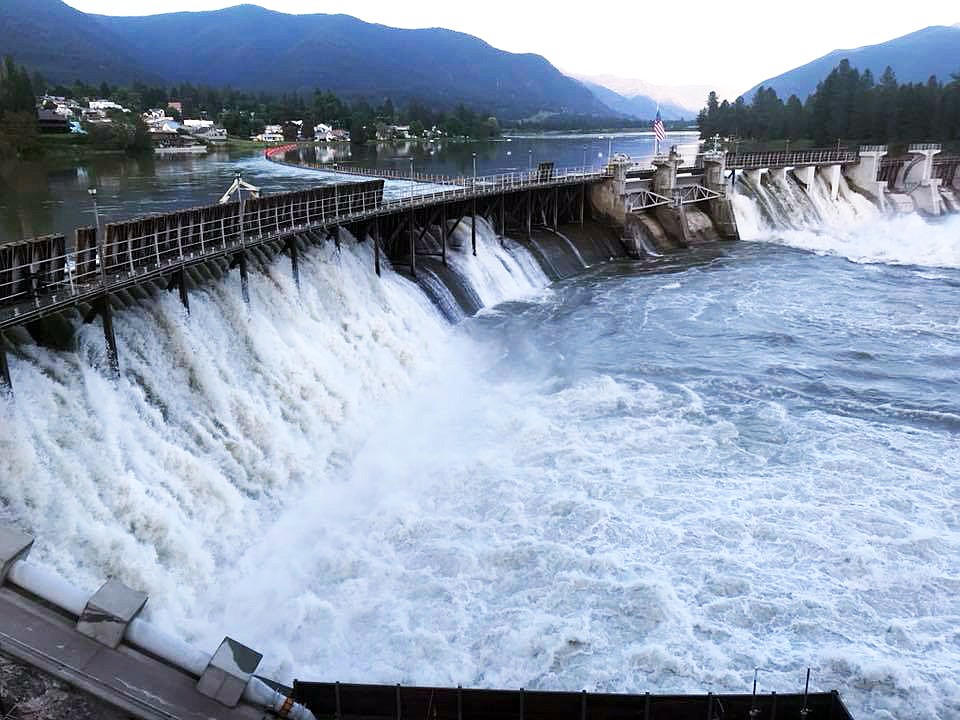 Water pushing through the gates at Thompson Falls Dam on May 22 to the reservoir (photo supplied by Tina Scott)