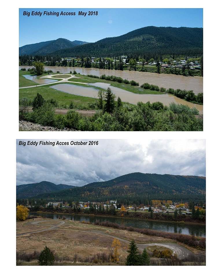 Mineral County resident Jerrie Bullock sent in &#147;before&#148; and &#147;after&#148; photos of the Big Eddy Fishing Access as floodwaters continue to persist throughout the region.