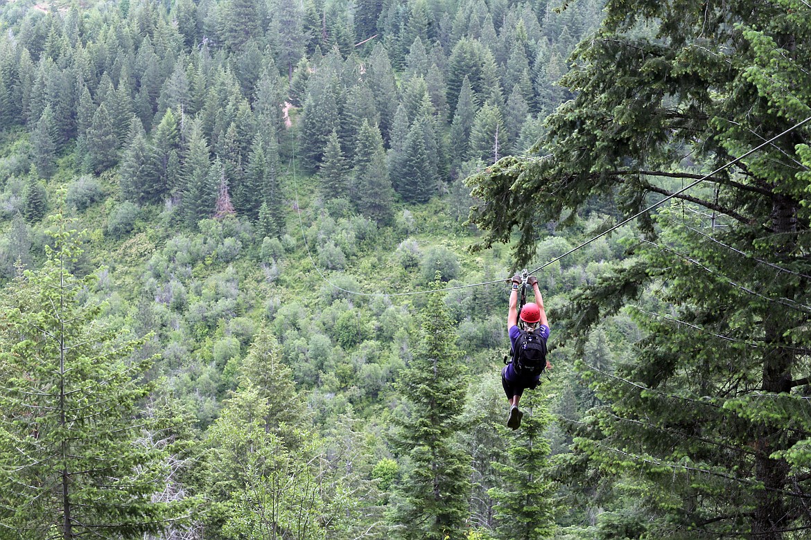 The nine zip lines at Mica Moon include two beginner zips, four in the tree canopy up to 50 feet high, and three in the canyon up to 500 feet high. The last one is Big Mama, which at 3,550 feet long is one of the 10 longest in the world, said owner Rik Stewart. (JUDD WILSON/Press)