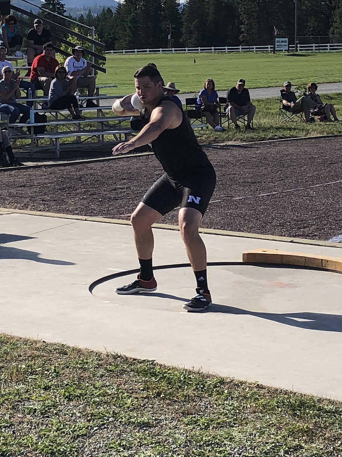 Coeur d&#146;Alene High product Grady Leonard, who redshirted this year at Nebraska, throws during the men&#146;s open division in the shot put at the IronWood Throws Classic on Saturday in Rathdrum.

JASON ELLIOTT/Press