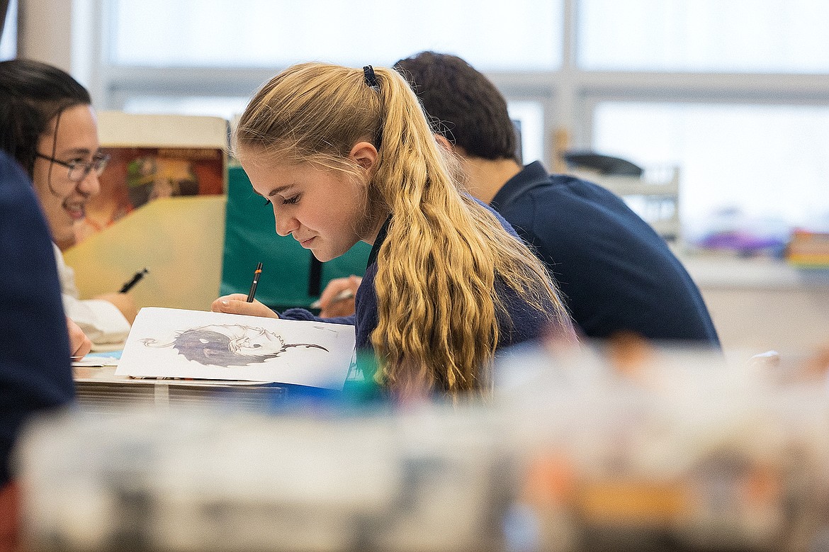 SHAWN GUST/Press
In this 2015 file photo, Sequoia Wheelan, then a ninth-grade student at Coeur d'Alene Charter Academy, works on an art project during class  in the school's new fine arts wing.