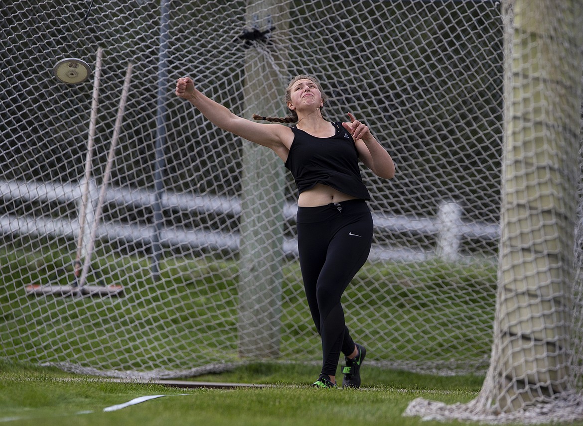 Shelby Moran from Sherwood High School in Oregon competes in the IronWood Throws Classic Friday afternoon in Rathdrum. (LOREN BENOIT/Press)