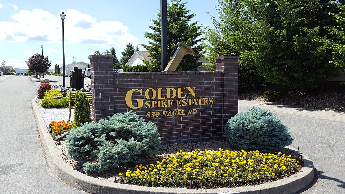 Entry into Golden Spike Estates from Nagel, located west of Highway 41 in Rathdrum.