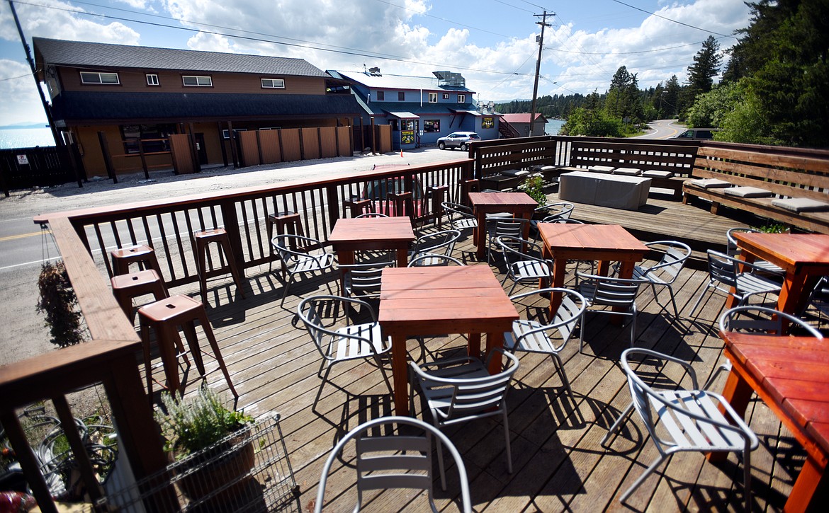 The deck area of the Montana Bonfire is still under construction, with umbrellas waiting to be installed. General Manager Dax VanFossen said his hope is that this space will be used for people to gather while enjoying the lake.(Brenda Ahearn/Daily Inter Lake)