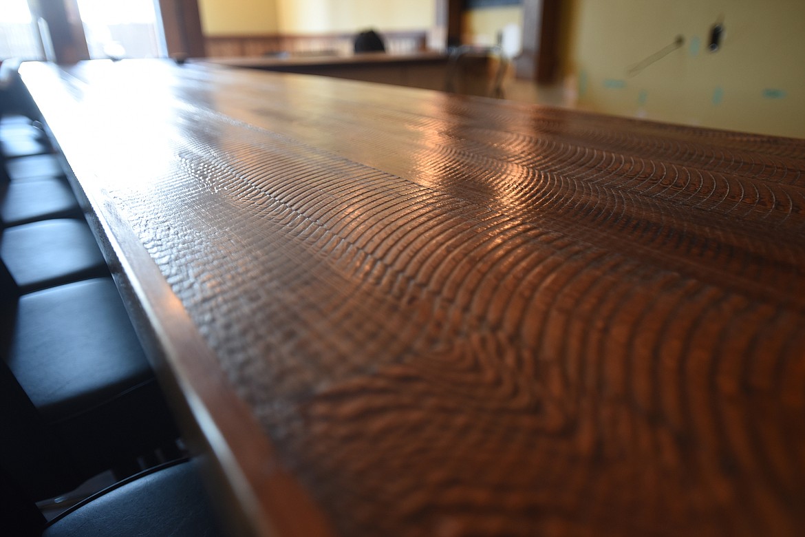 The new bar top of the Montana Bonfire. The restaurant is still undergoing renovations, but is expected to open mid-June.(Brenda Ahearn/Daily Inter Lake)