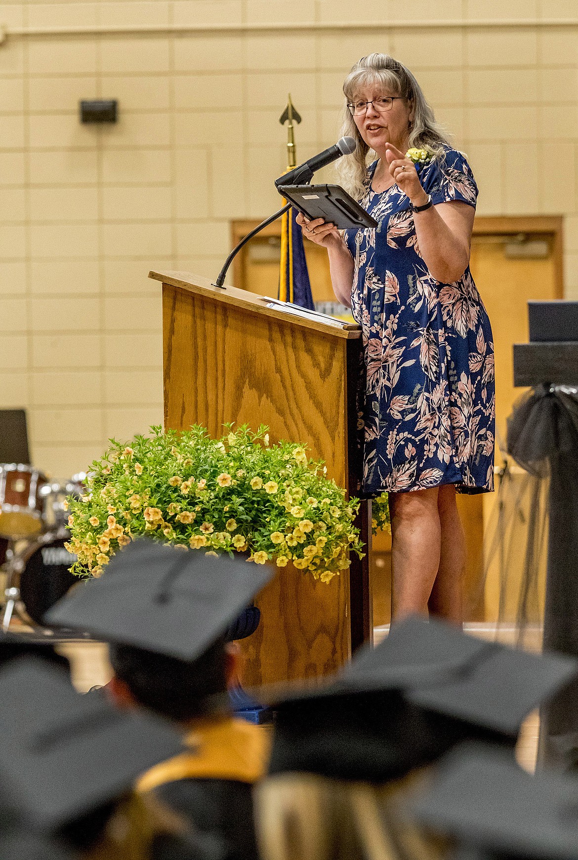 Commencement speaker Sarah Barrick addresses the Libby High School Class of 2018 on Saturday, June 2, 2018. 
(John Blodgett/The Western News)