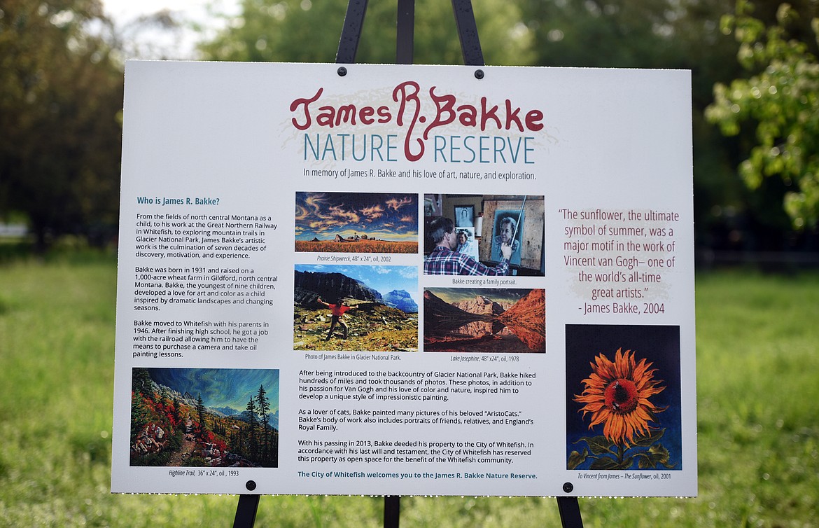 The James R. Bakke Nature Reserve has a quarter mile trail as well as several informational signs about Bakke and his artwork.(Brenda Ahearn/Daily Inter Lake)