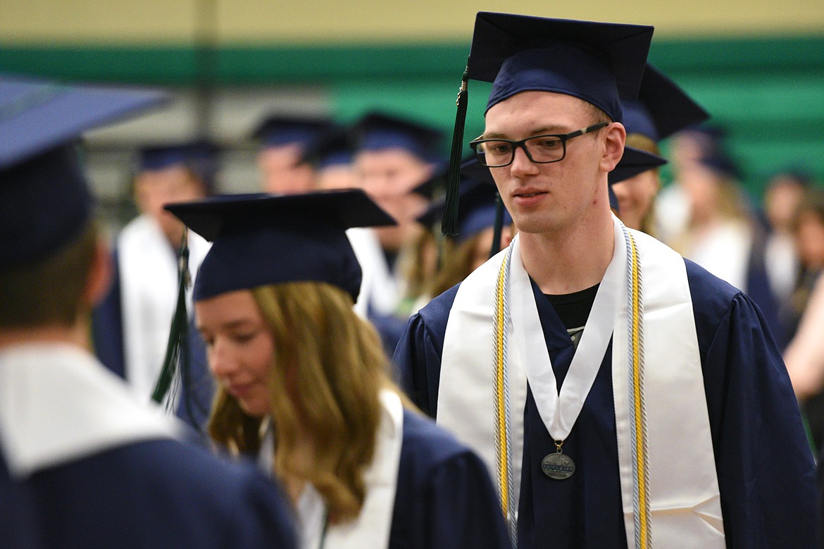 Graduating seniors enter the gymnasium at the Glacier High School Class of 2018 commencement on Saturday. (Casey Kreider/Daily Inter Lake)