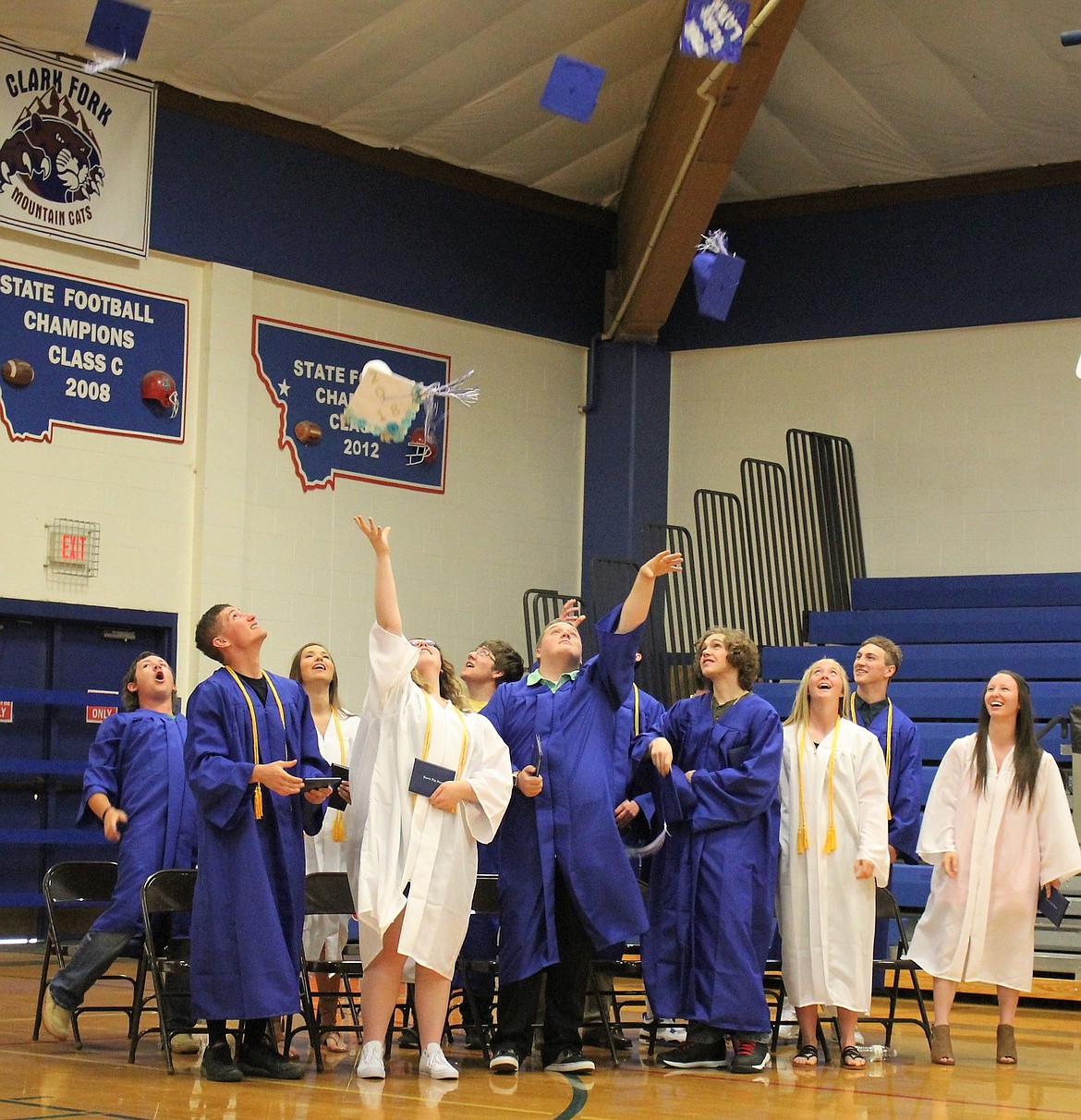 The 2018 Superior graduating class cheers at the end of graduation on Sunday, May 27 at 2 p.m. (Kathleen Woodford/Mineral Independent)