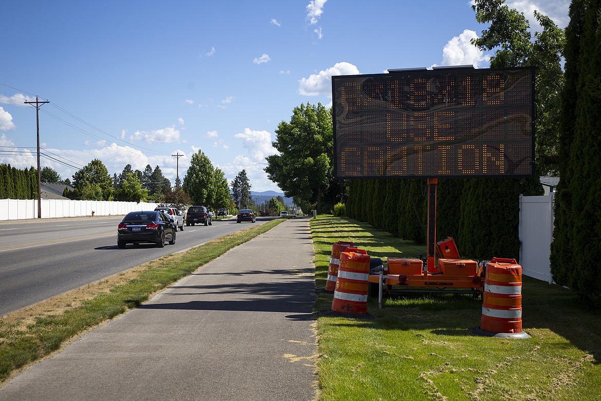 A sign cautions motorists that road work will begin Monday on Ramsey Road in Coeur d&#146;Alene. (LOREN BENOIT/Press)