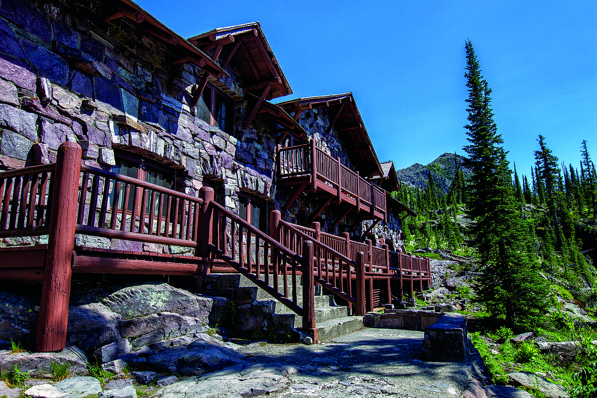 A view of Sperry Chalet as it sits on a broad alpine ledge on the west side of Gunsight Mountain overlooking Lake McDonald and the Whitefish Range. The Chalet burned in last summer&#146;s Sprague Fire. (Courtesy of Bret Bouda)