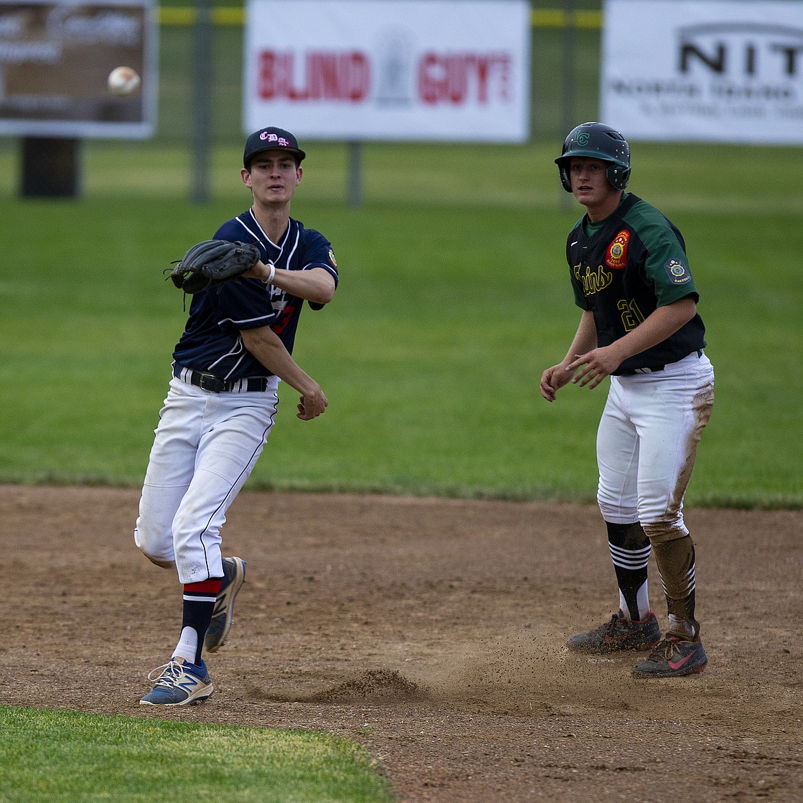 Coeur d&#146;Alene Lumberman shortstop Levi Haen throws to first for the double play against Lewis-Clark Twins Tuesday evening at Thorco Field. (LOREN BENOIT/Press)