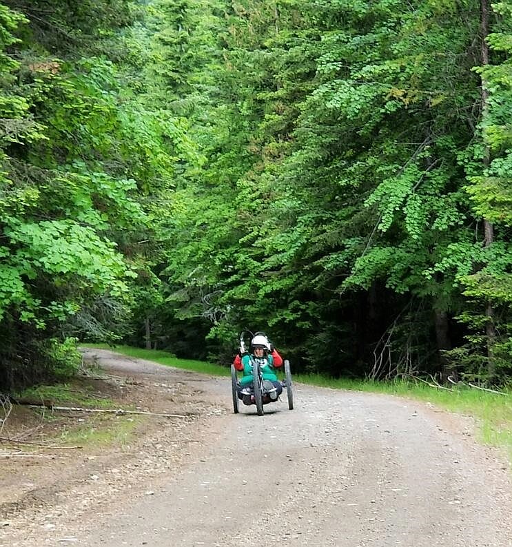 Sherene Ricci was the lone hand cyclist who entered the Trail Rail Run held last Saturday near St. Regis. (Photo by Tyler Cheesman)