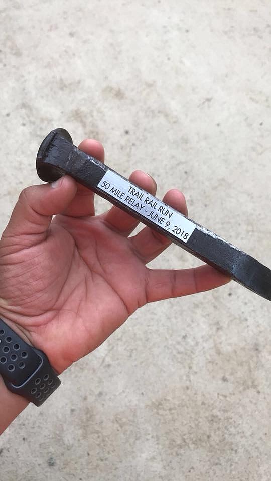 Racers received a railroad spike for participating in the 2018 Trail Rail Run. (Photo courtesy of Trail Rail Run).