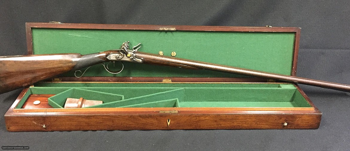 Photo courtesy of DOGS AND DOUBLES    
It is unclear which type of Manton firearm William Drummond Stewart brought to America, but those made by John Manton of London were considered the best of the flintlock age; this one priced today at $16,500.