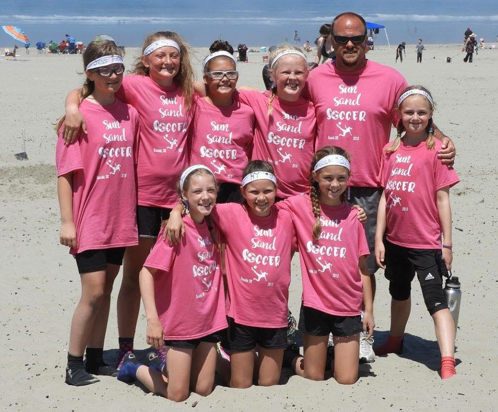 Courtesy photo
The North Idaho Inferno 06 girls soccer team took first place in the Sand division, bracket A, and took third overall, at the Soccer in the Sand 5v5 beach soccer tournament June 15-17 at Seaside, Ore. In the front row from left are Brooklyn Brunn, Riley Brazle and Rebecca Thompson; and back row from left, Jessica Willbanks, Juliette Gilmor, Ellie McGowan, Kennedy Hartzell, coach Kirk Hartzell and Sienna Grant.