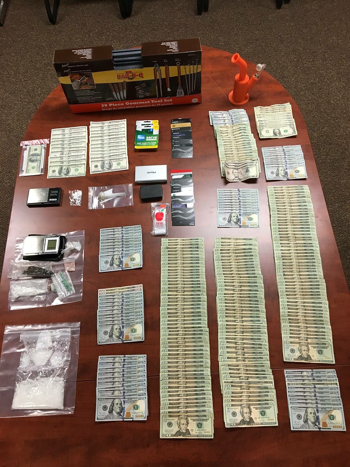 Moses Lake Police Department/courtesy photo
Moses Lake police recovered a large haul of counterfeit bills in the vehicle of a man and woman from Puyallup back in April. The suspects are now facing charges in U.S. District Court.