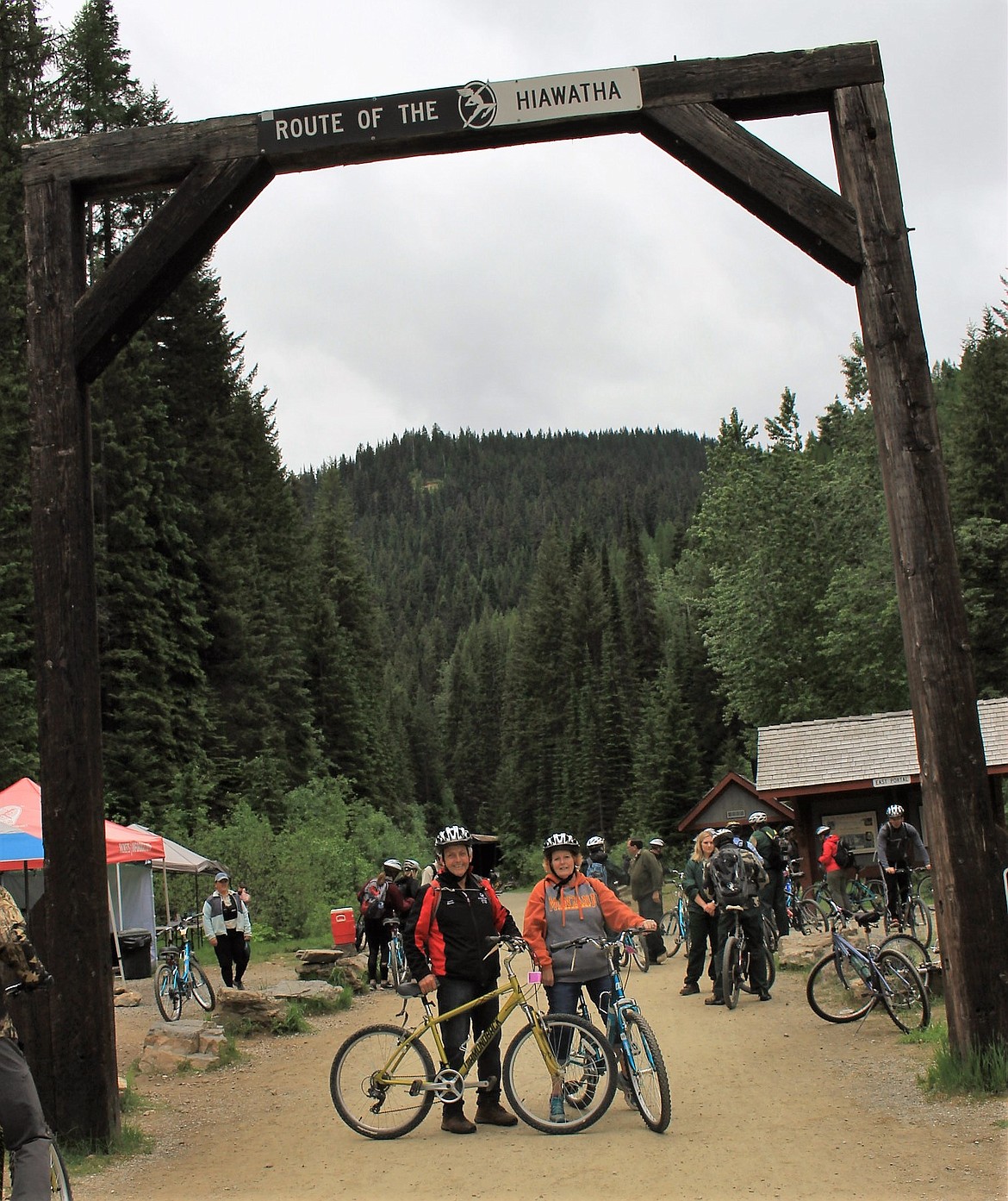 MINERAL COUNTY Commissioner Duane Simons and his wife, Donna, get ready to ride the Route of the Hiawatha as part of its 20-year celebration at the east portal, located at the Taft Exit near the Lookout Ski Resort and Recreation Area.