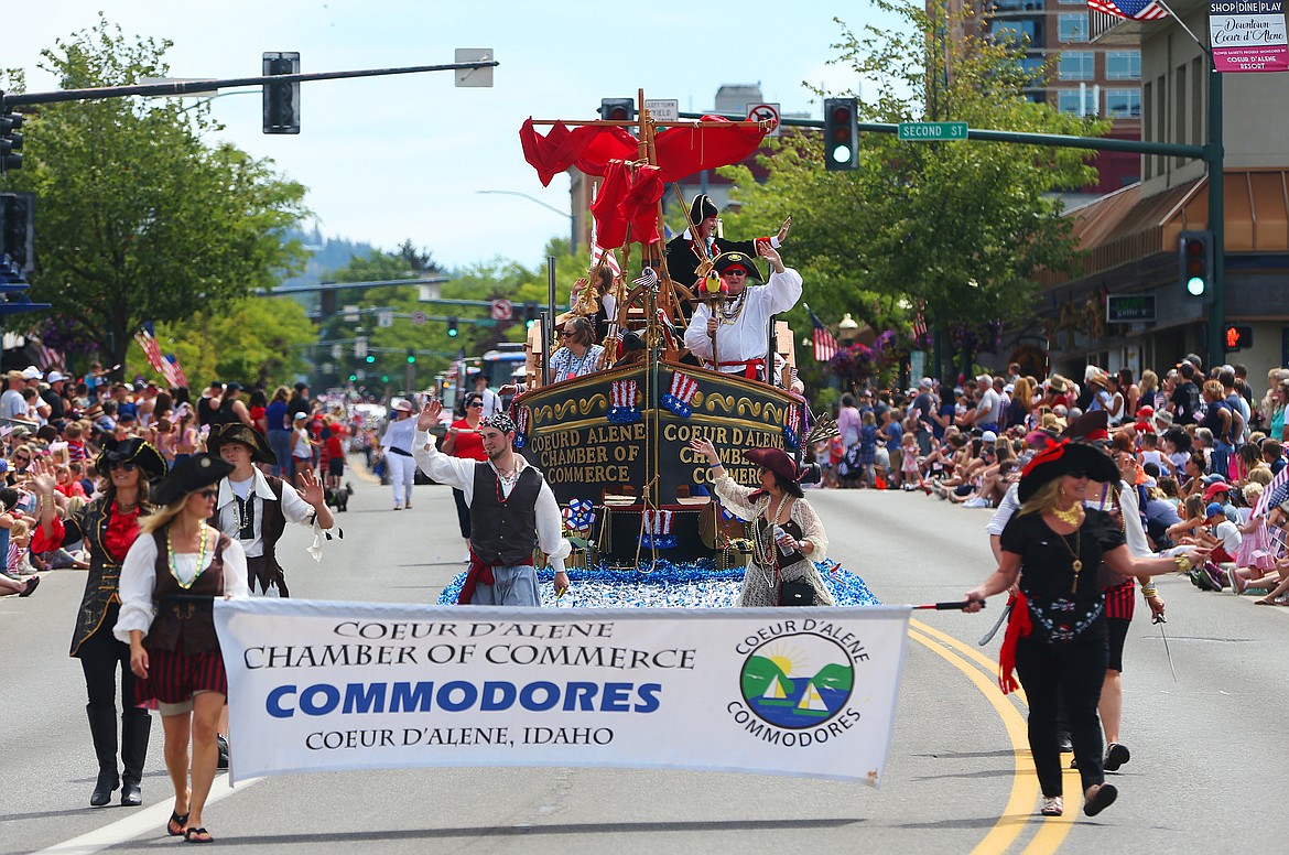 The Coeur d'Alene Chamber of Commerce float makes its way down Sherman Avenue during the Fourth of July Parade on Wednesday. (LOREN BENOIT/Press)