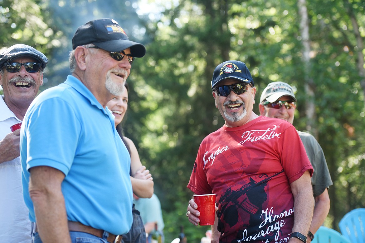 From left, Jim Daly, James Cooper, Joe Silva and John Frisby at the Marine Corps reunion on Sunday, June 24, in Columbia Falls.(Brenda Ahearn/Daily Inter Lake)